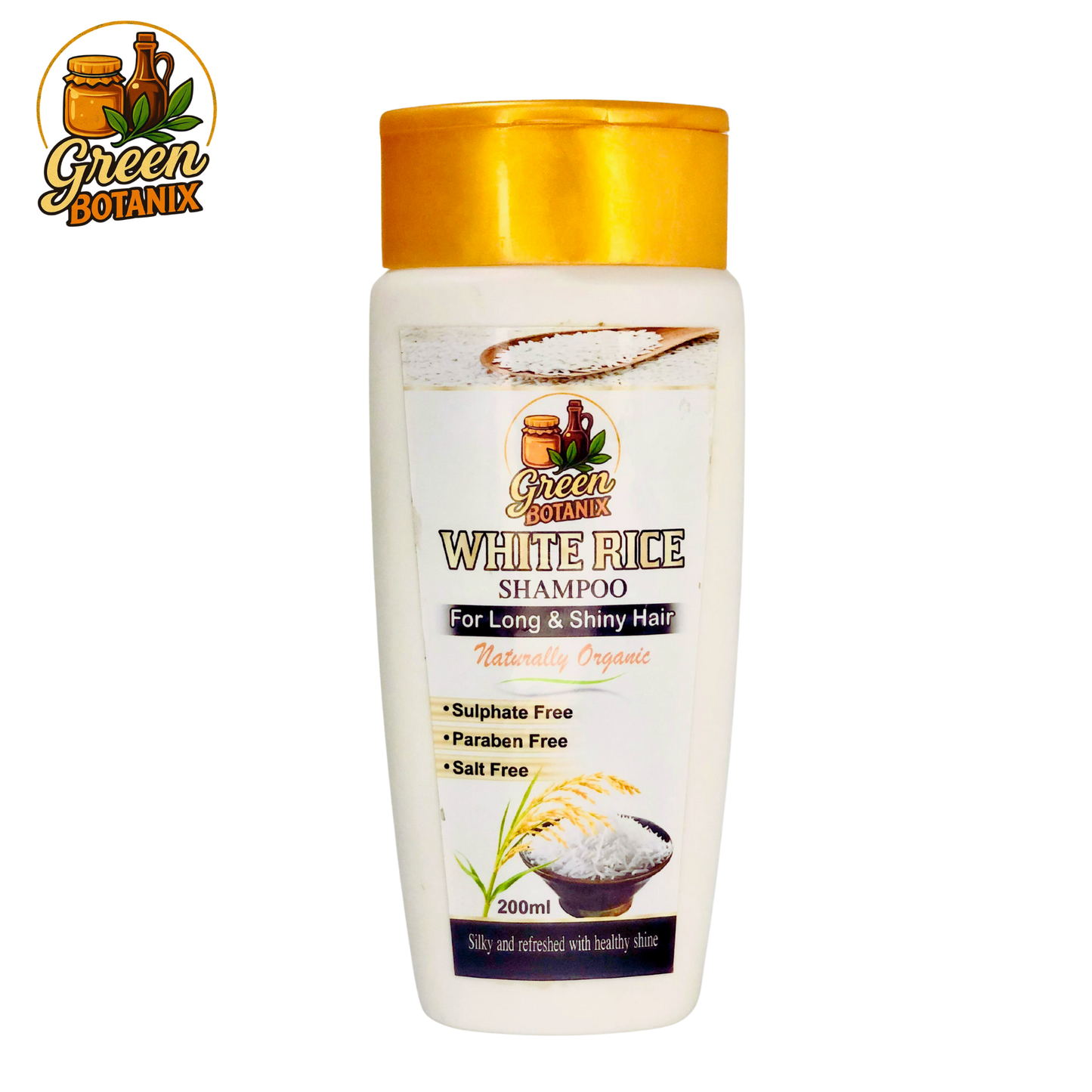 Green Botanix White Rice Shampoo - Sulphate Free (200ml) - For Long & Shiny Hair