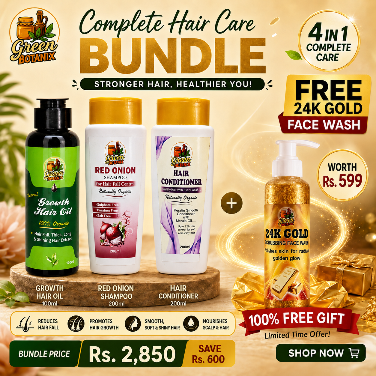 Complete Hair Care Bundle + FREE 24K Gold Face Wash