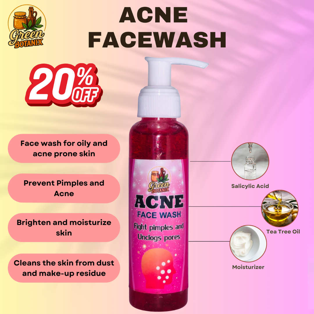 Green Botanix Acne Facewash (100ml)- 100% Organic Face Cleanser For Acne Prone Skin