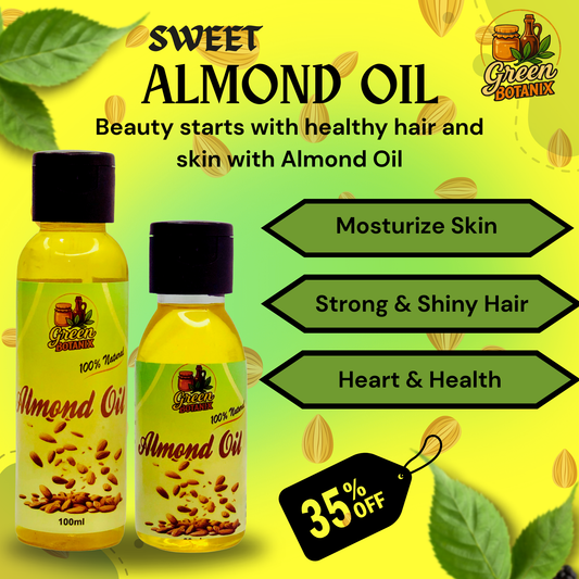 Green Botanix Sweet Almond Oil - 100% Pure & Natural Oil for Hair, Skin & Body Care