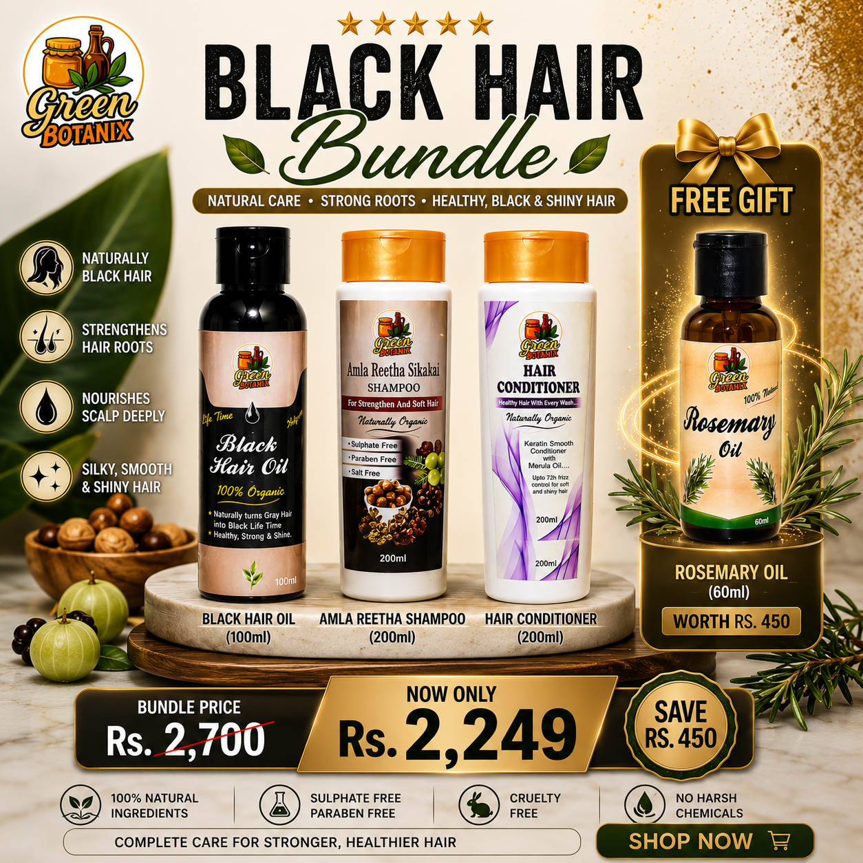 Complete BLACK-HAIR bundle + Free Rosemary Oil