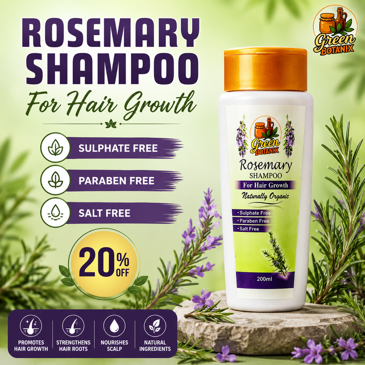 Rosemary Shampoo - Sulphate Free (200ml)
