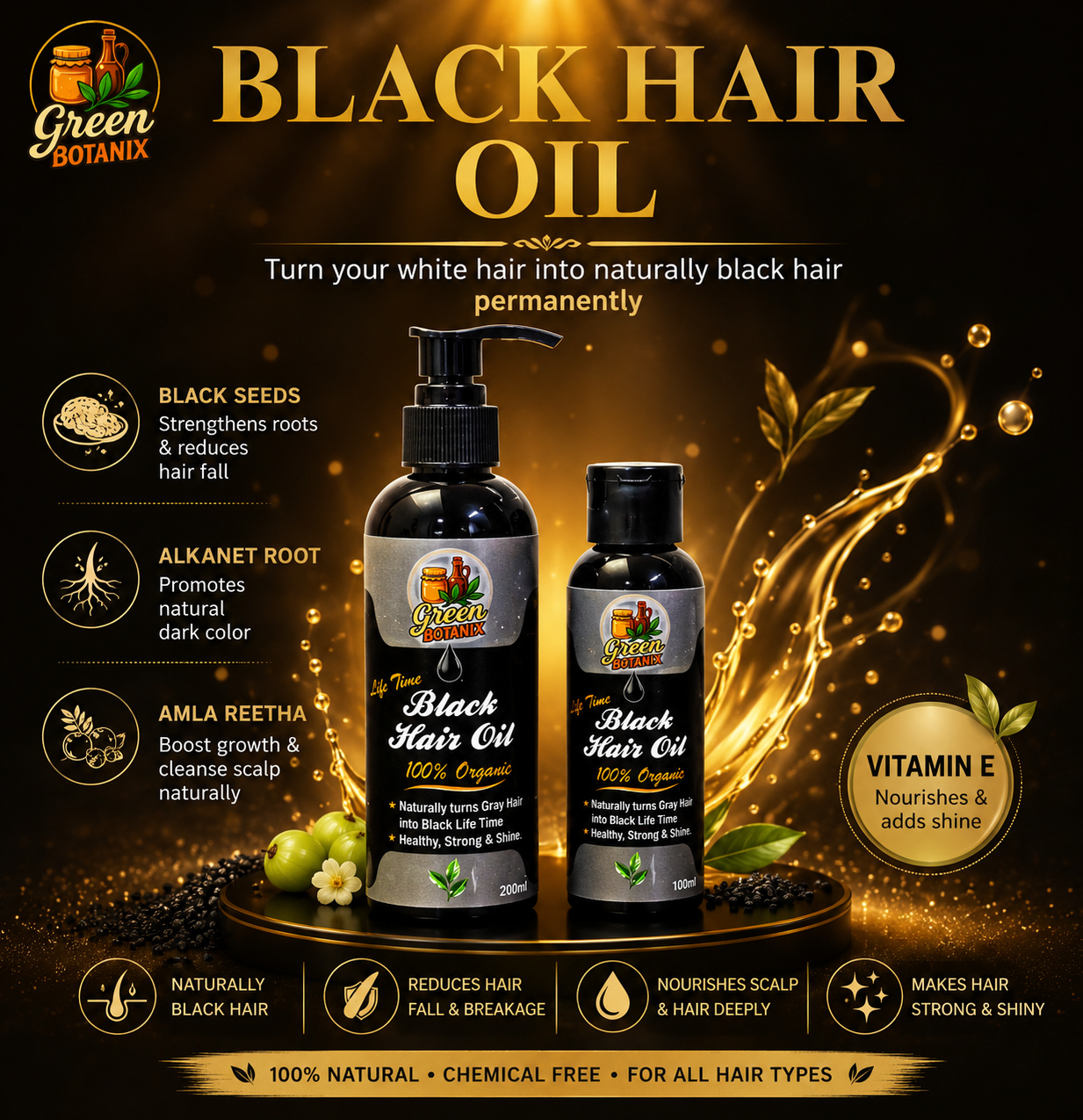 Black Hair Oil - 100% Herbal