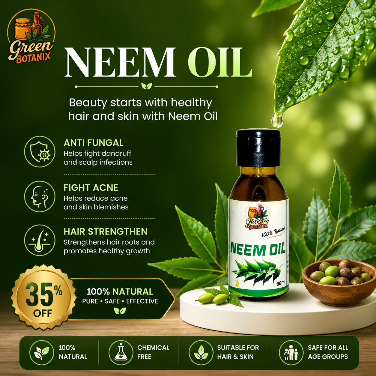 Neem Oil (60ml) - 100% Organic