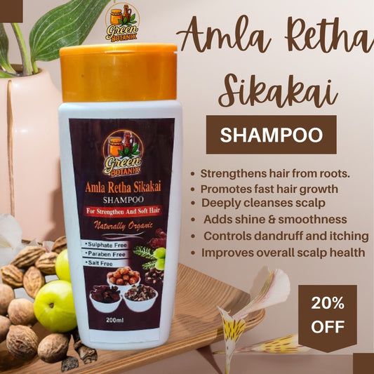Green Botanix Amla Reetha Shikakai Shampoo - Sulphate Free (200ml) - For Strong & Healthy Hair