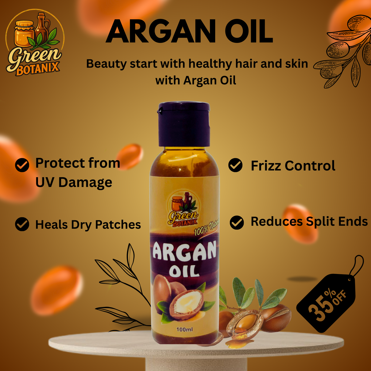 Green Botanix Argan Oil - 100% Pure & Natural Oil for Hair, Skin & Nails