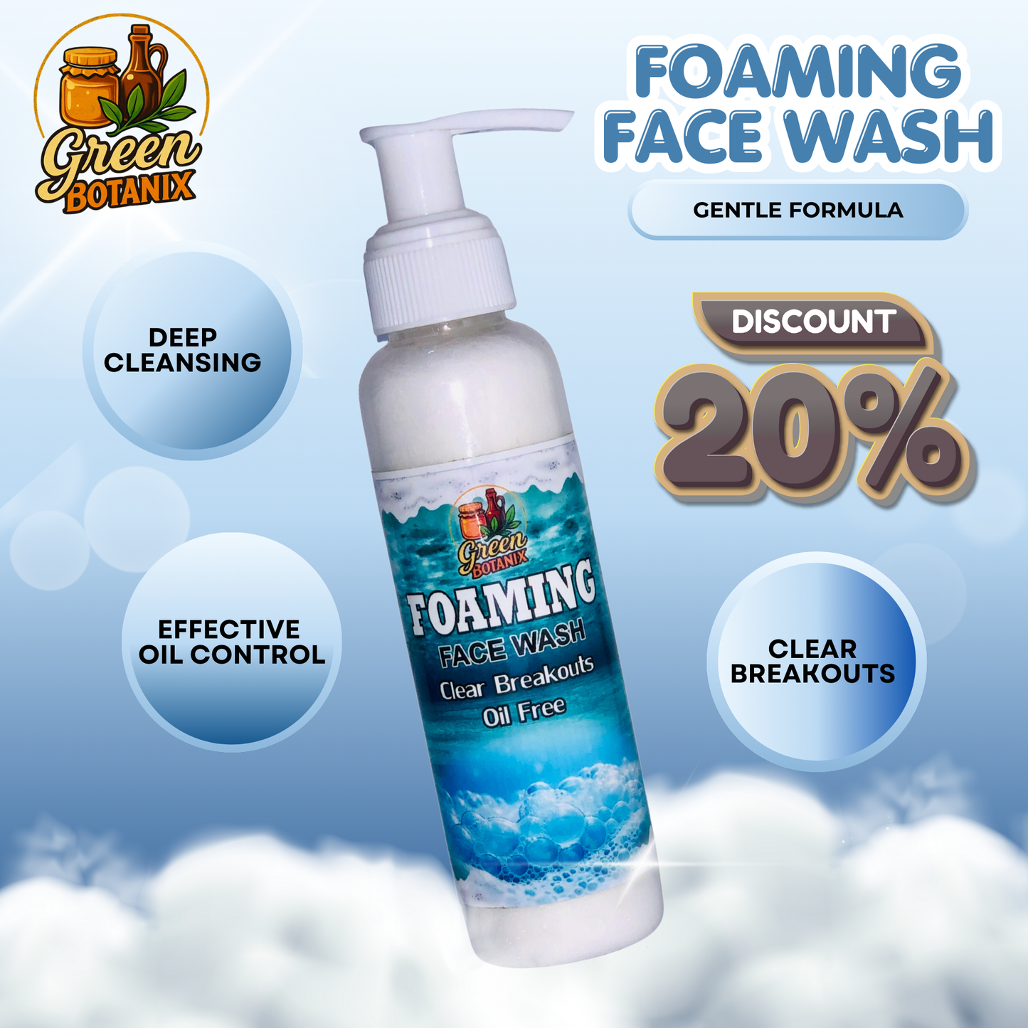 Green Botanix Foaming Facewash (100ml) - 100% Organic Deep Cleansing & Fresh Glow Formula