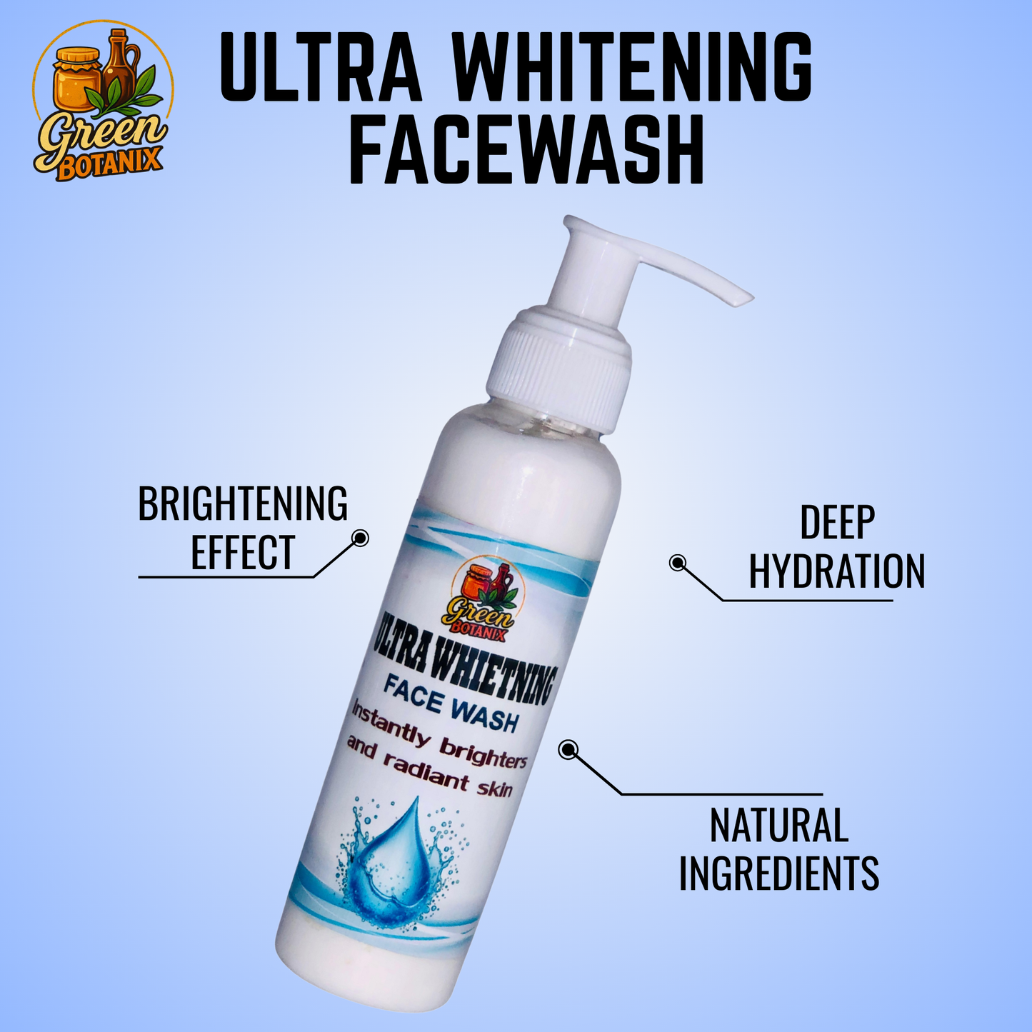 Green Botanix Ultra Whitening Facewash (100ml) - 100% Organic Glow & Brightening Care